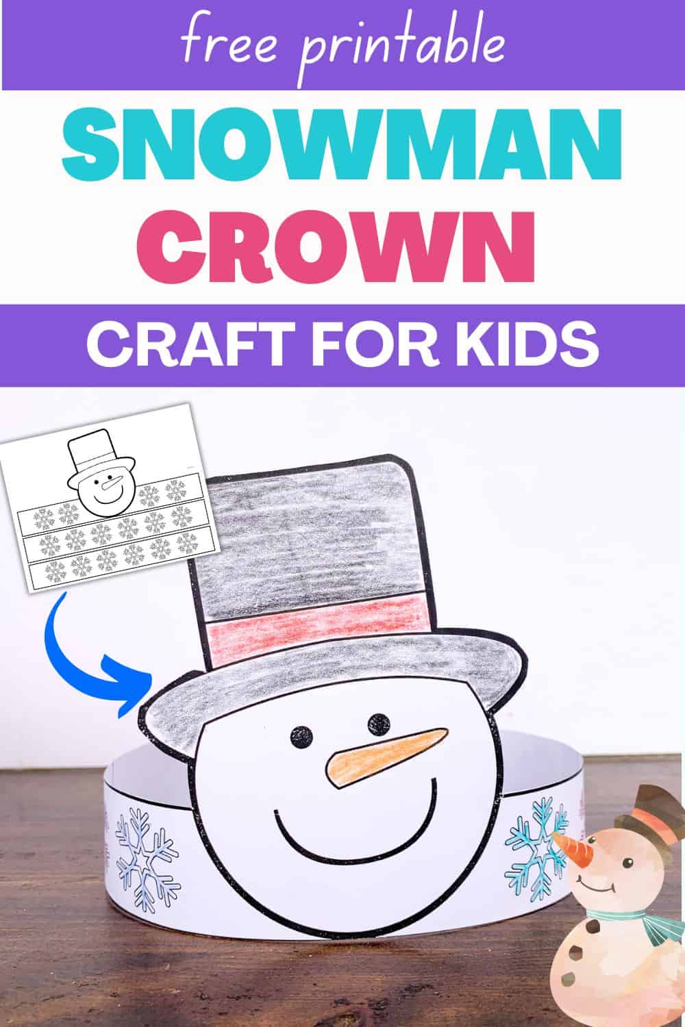 free printable snowman crown craft for kids - the artisan life
